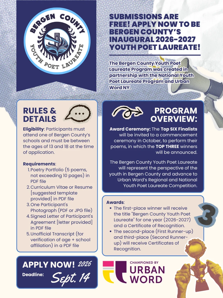 Bergen County Youth Poet Laureate application poster